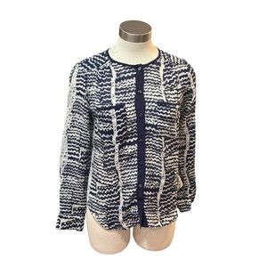 Trina Turk Womens Blouse Lightweight Cotton Woven Silk Ikat Collarless Sz. M